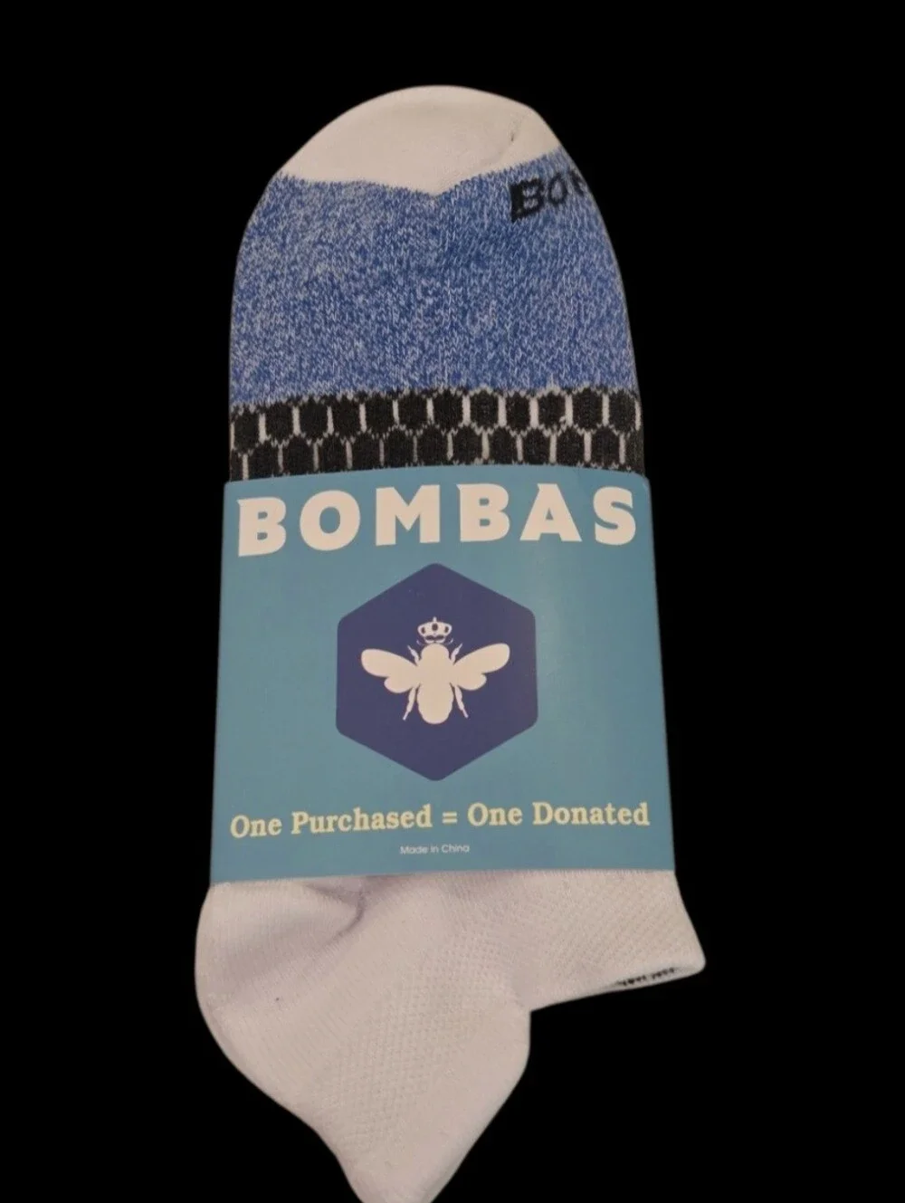 Bombas Medium Ankle Socks Blue & White 5 Pair BNWT Unisex Honeycomb Arch Support